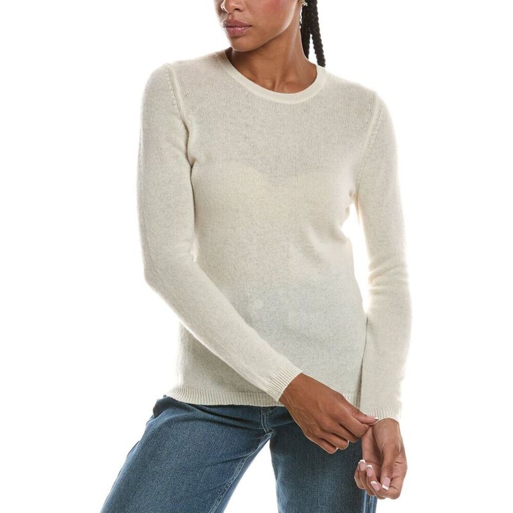 Forte Cashmere Womens Basic Crewneck 100% Cashmere Sweater, White